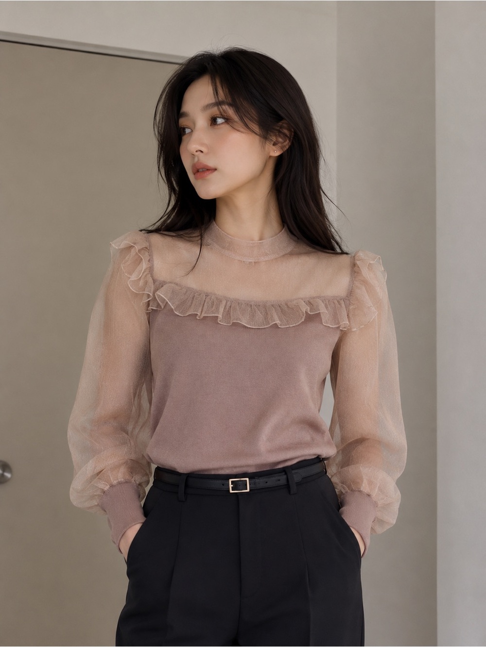 Sheer Ruffle Sleeve Lavender Blouse- From a MOVIE SET